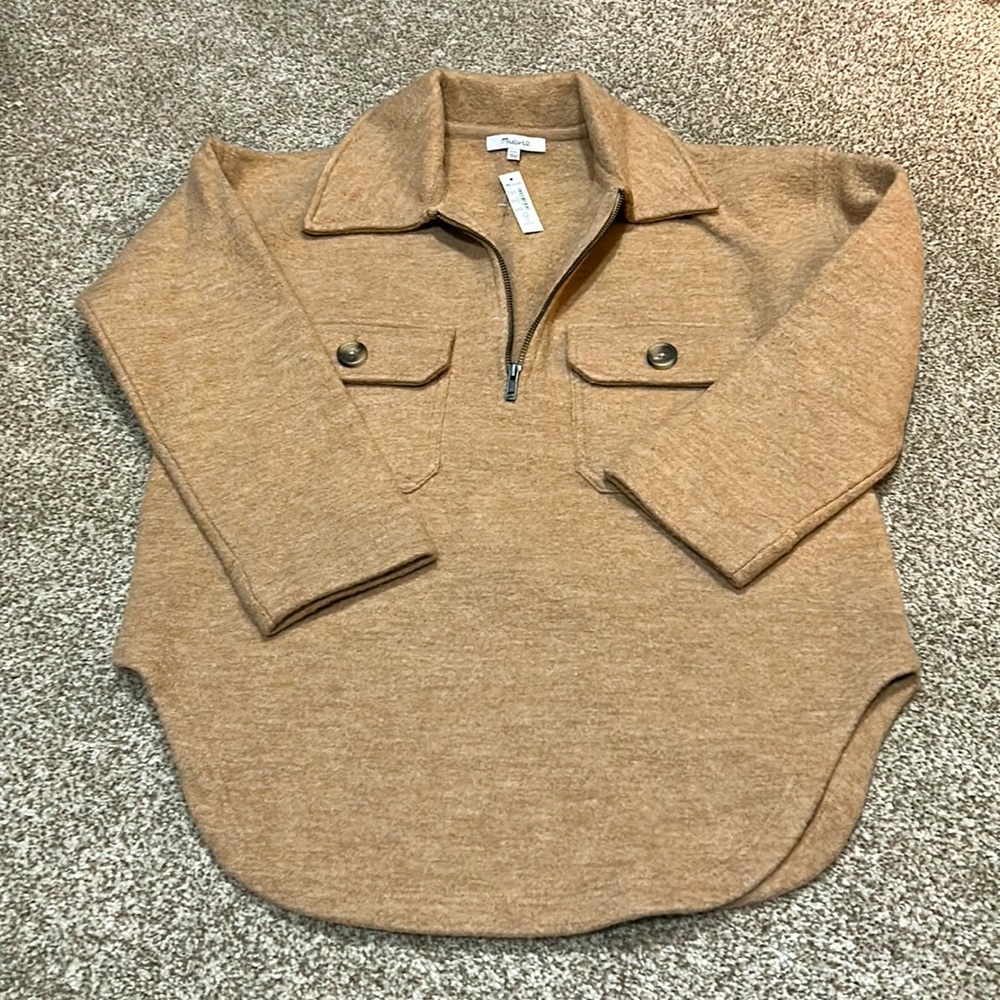 NWT XXS Madewell Camel Quarter Zip Long Sleeve Pullover Sweater